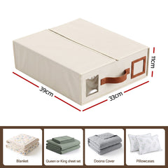 Artiss Bed Sheet Organisers Box 8Pcs Storage King Size Bedding Foldable Beige