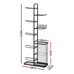 Everfit Ball Storage Rack Sports Equipment Organizer 7-Tier with Basket for Garage Gym Black