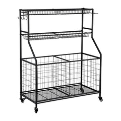 Everfit Sports Equipment Organizer Storage with Wheels Multi-Sport Garage Gym Black