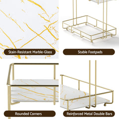 Artiss Bathroom Storage Rack 2 Tier Corner Organiser Gold Marble Look