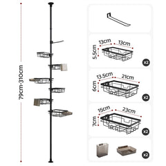 Artiss Tension Pole Shower Caddy Steel Corner Bathroom Shelf Black