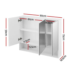 Cefito Bathroom Mirror Cabinet Medicine Adjustable Shelves Wall Hung 900x750mm White