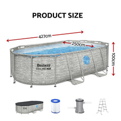 Bestway Swimming Pool 427x250x100cm Steel Frame Above Ground Pools Filter Pump Ladder 7250L