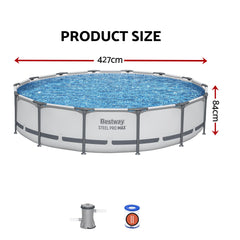 Bestway 427CM Swimming Pools Steel Above Ground Round Backyard Pool Set White