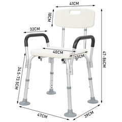 Shower Seat 6-Level Height Adjustable Bath Chair with Removable Backrest and Arms for Elderly Disabled Handicap Non-slip Bathroom Stool 136kg Capacity