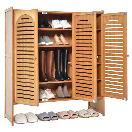 Bamboo Shoe Cabinet Multi-Tier Freestanding Shoe Storage Rack Hold Up to 20 Pairs with Ventilated Magnetic Door for Entryway Hallway Living Room 88x32x95cm