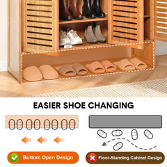 Bamboo Shoe Cabinet Multi-Tier Freestanding Shoe Storage Rack Hold Up to 20 Pairs with Ventilated Magnetic Door for Entryway Hallway Living Room 88x32x95cm