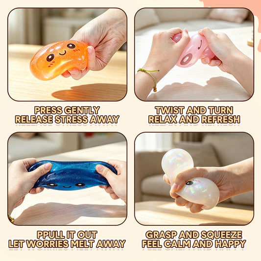 4 Pack Dumpling Squeeze Toys Squishy Bun Mystery Box Glitter Fidget Sensory TPR Stress Ball for Adults Teens Kids Party Holiday Birthday Gifts Multi Color