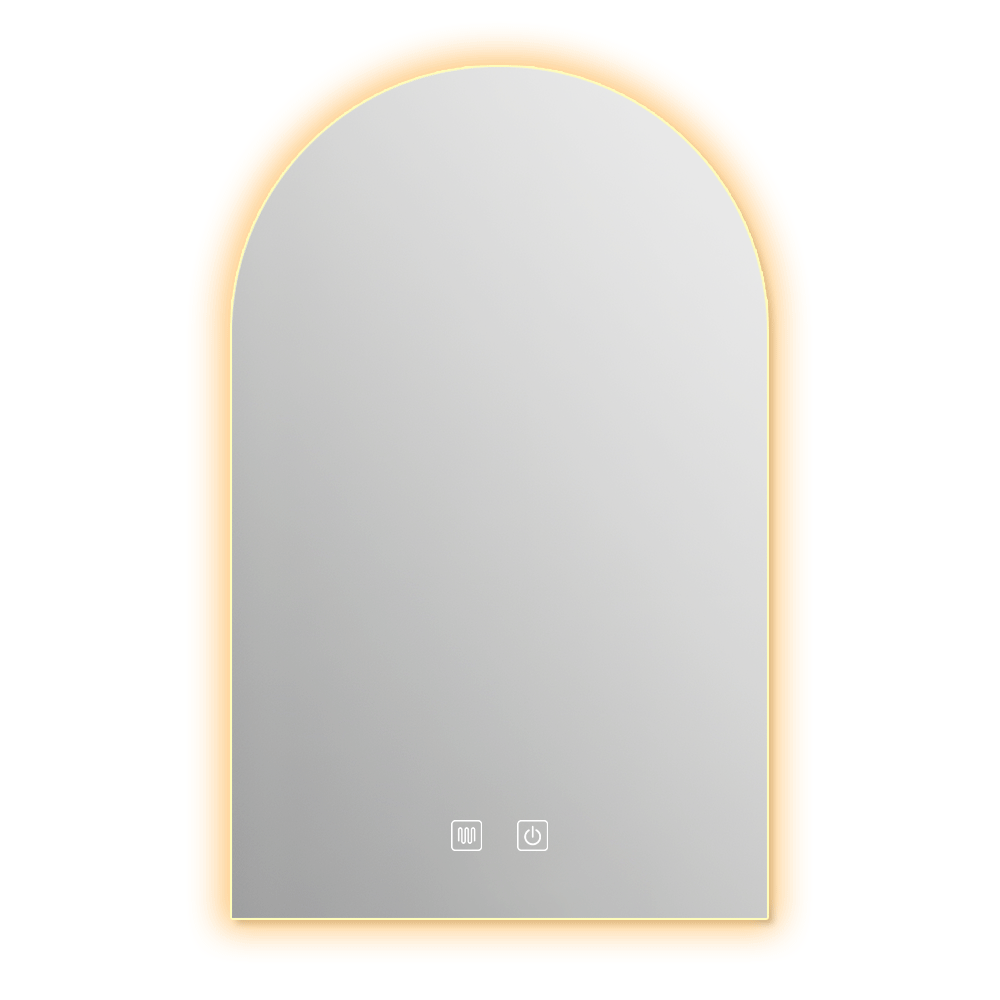 Arched Bathroom Backlit Mirror Shatterproof Tempered Glass with 3 Colors and Dimmable LED Lights Frameless Anti-fog Waterproof Vanity Wall Mirror 89x60cm