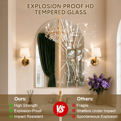 Arched Bathroom Backlit Mirror Shatterproof Tempered Glass with 3 Colors and Dimmable LED Lights Frameless Anti-fog Waterproof Vanity Wall Mirror 89x60cm