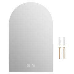 Arched Bathroom Backlit Mirror Shatterproof Tempered Glass with 3 Colors and Dimmable LED Lights Frameless Anti-fog Waterproof Vanity Wall Mirror 89x60cm