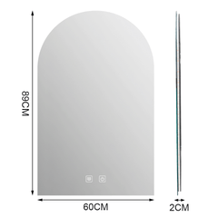 Arched Bathroom Backlit Mirror Shatterproof Tempered Glass with 3 Colors and Dimmable LED Lights Frameless Anti-fog Waterproof Vanity Wall Mirror 89x60cm