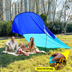 5x3m Beach Shade Canopy Lightweight UPF50+ Sun Shelter for Up to 6 People with Wind Rope Ground Nails and Carry Bag for Beach Camping Wind Assist Included