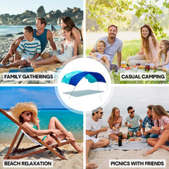 5x3m Beach Shade Canopy Lightweight UPF50+ Sun Shelter for Up to 6 People with Wind Rope Ground Nails and Carry Bag for Beach Camping Wind Assist Included