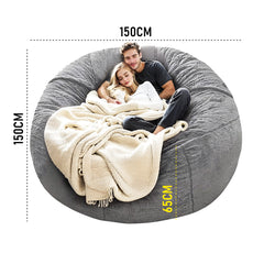 Bean Bag Chair Cover Soft Fluffy Lazy Lounger Protector Bedroom Balcony Large Round Couch Suitable For 1-2 People Diameter 150cm No Filling Cover Only