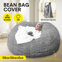 Bean Bag Chair Cover Soft Fluffy Lazy Lounger Protector Bedroom Balcony Large Round Couch Suitable For 1-2 People Diameter 150cm No Filling Cover Only