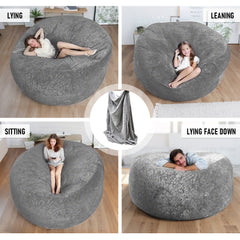 Bean Bag Chair Cover Soft Fluffy Lazy Lounger Protector Bedroom Balcony Large Round Couch Suitable For 1-2 People Diameter 150cm No Filling Cover Only