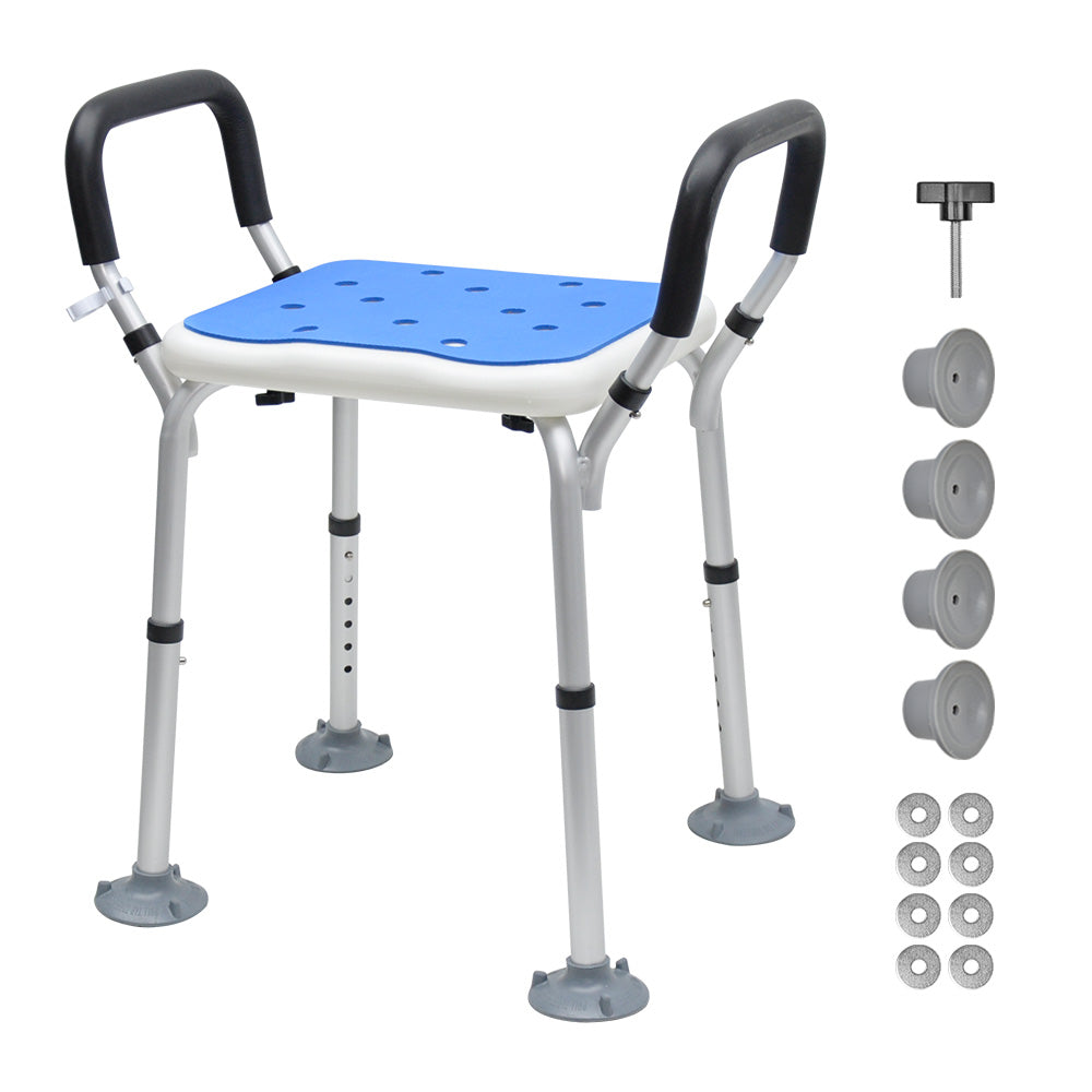 Portable Shower Chair Non-Slip Bench Tub Seat 57-70cm Height Adjustable Stool Max Load 125kg with Removable Arms for Adults Elderly Disabled Safety