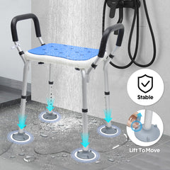 Portable Shower Chair Non-Slip Bench Tub Seat 57-70cm Height Adjustable Stool Max Load 125kg with Removable Arms for Adults Elderly Disabled Safety