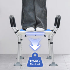 Portable Shower Chair Non-Slip Bench Tub Seat 57-70cm Height Adjustable Stool Max Load 125kg with Removable Arms for Adults Elderly Disabled Safety