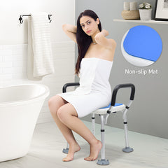Portable Shower Chair Non-Slip Bench Tub Seat 57-70cm Height Adjustable Stool Max Load 125kg with Removable Arms for Adults Elderly Disabled Safety