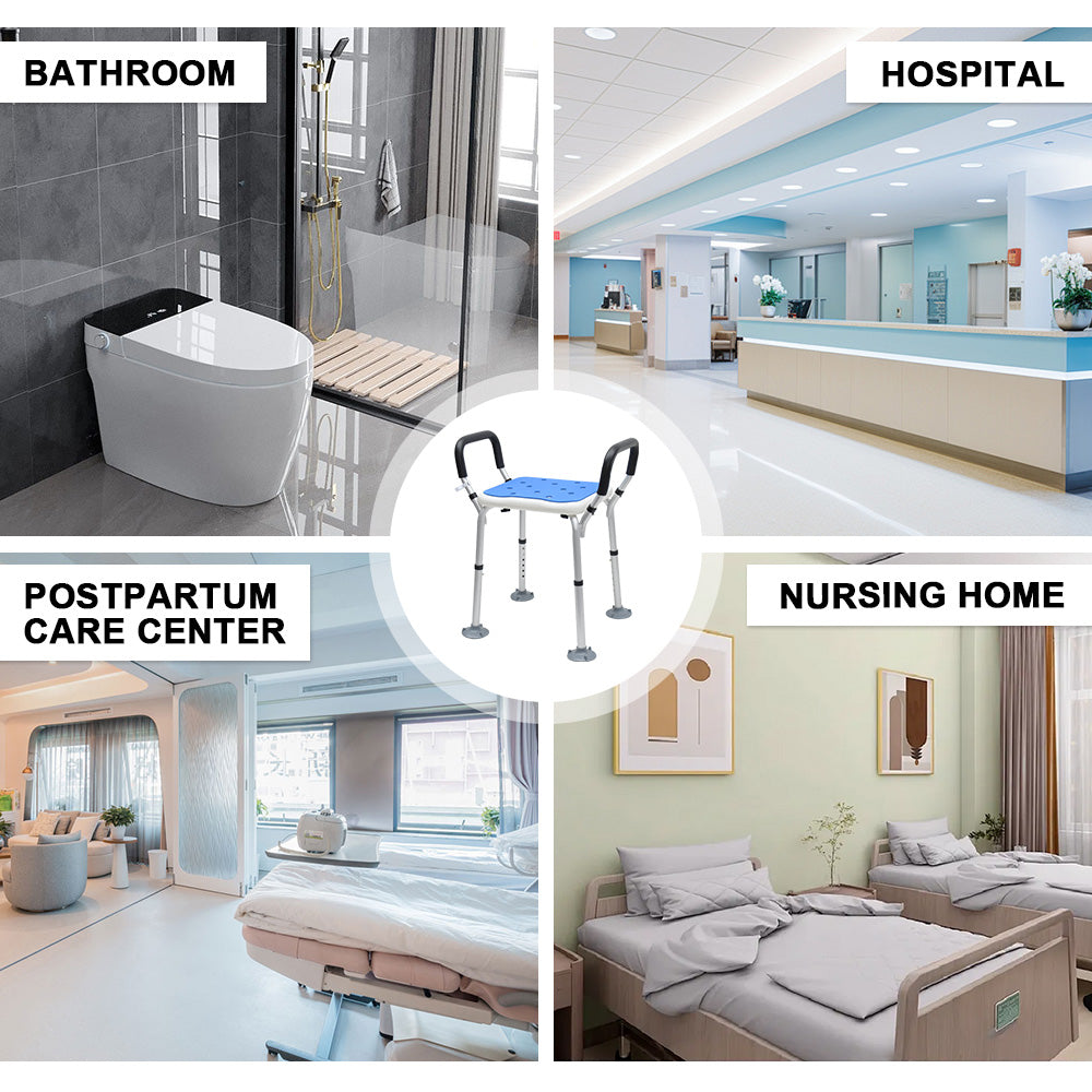 Portable Shower Chair Non-Slip Bench Tub Seat 57-70cm Height Adjustable Stool Max Load 125kg with Removable Arms for Adults Elderly Disabled Safety