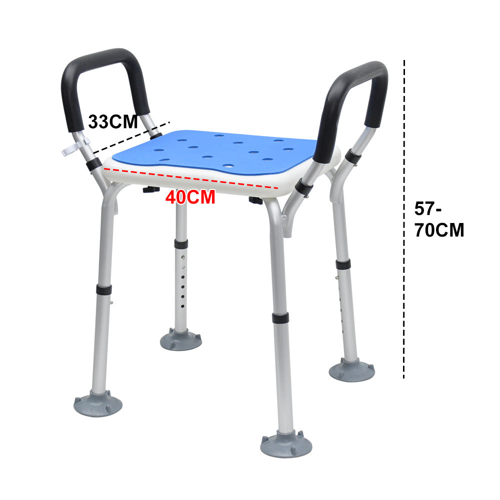 Portable Shower Chair Non-Slip Bench Tub Seat 57-70cm Height Adjustable Stool Max Load 125kg with Removable Arms for Adults Elderly Disabled Safety
