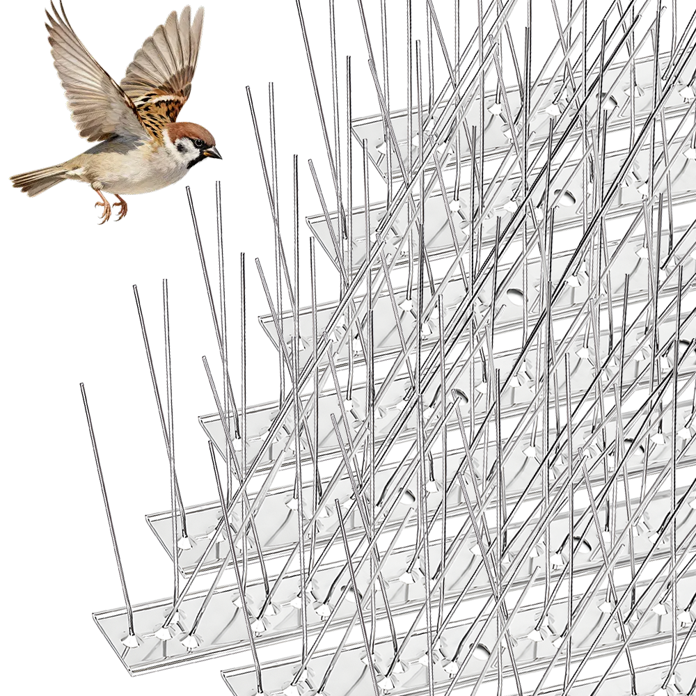 Bird Spikes for Pigeons Possum Small Birds Outdoor Deterrent Stainless Steel Base with 48 Strips for Fence Roof Mailbox Window Anti Bird Nests and Poop
