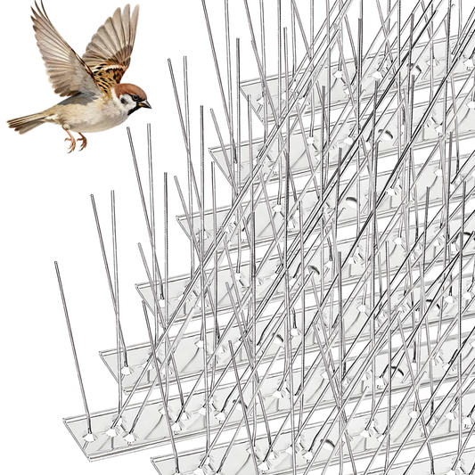 Bird Spikes for Pigeons Possum Small Birds Outdoor Deterrent Stainless Steel Base with 48 Strips for Fence Roof Mailbox Window Anti Bird Nests and Poop