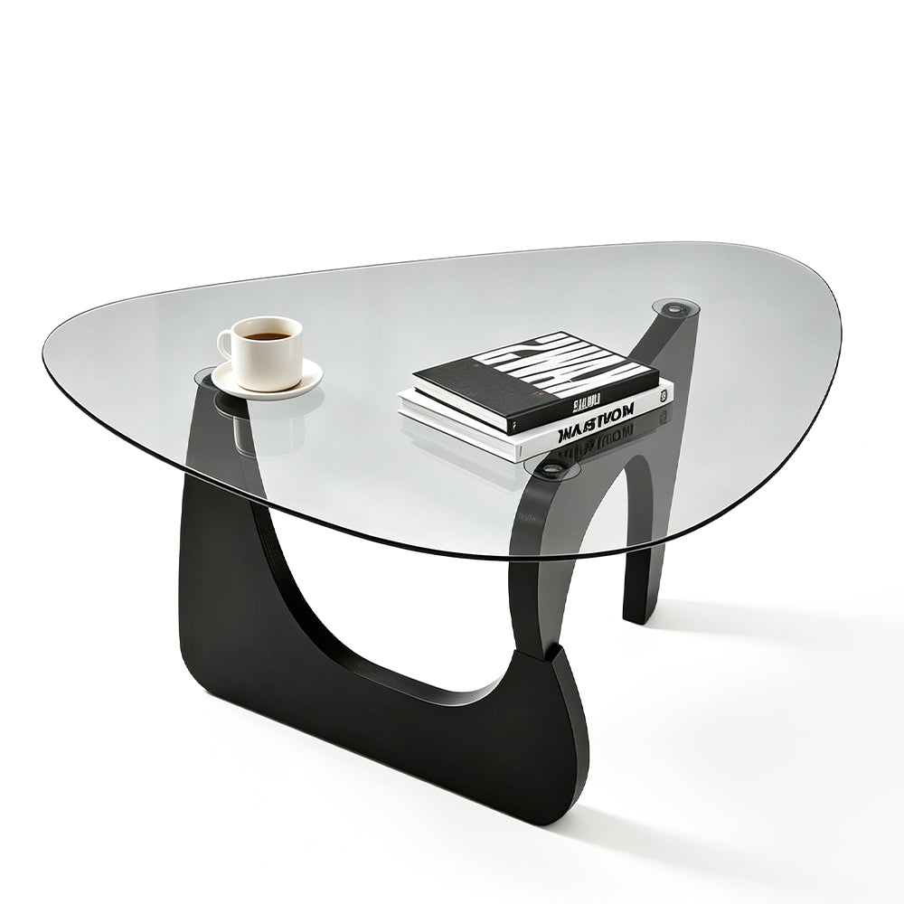 Triangle Glass Coffee Table Modern Side Table Clear Tempered Glass Top with Wood Base for Living Room Office Apartment Small End Table Height 40cm Black