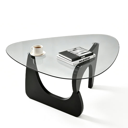 Triangle Glass Coffee Table Modern Side Table Clear Tempered Glass Top with Wood Base for Living Room Office Apartment Small End Table Height 40cm Black