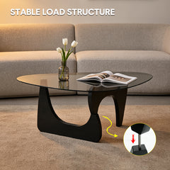 Triangle Glass Coffee Table Modern Side Table Clear Tempered Glass Top with Wood Base for Living Room Office Apartment Small End Table Height 40cm Black