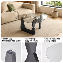 Triangle Glass Coffee Table Modern Side Table Clear Tempered Glass Top with Wood Base for Living Room Office Apartment Small End Table Height 40cm Black