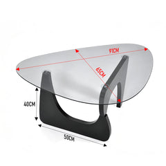 Triangle Glass Coffee Table Modern Side Table Clear Tempered Glass Top with Wood Base for Living Room Office Apartment Small End Table Height 40cm Black