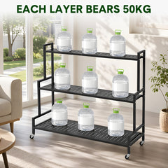 3 Tier Plant Ladder Shelf 120cm Long Steel Flower Pots Organizer with Swivel Wheels for Balcony Patio Garden Living Room 50KG Load Capacity Per Shelf