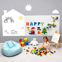 Giant 2 in 1 Magnetic Whiteboard and Brick Compatible Wall Panel 2255 Blocks 6 Magnets 2 Layer Stick On Creative Play Set for Kids Home School