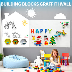 Giant 2 in 1 Magnetic Whiteboard and Brick Compatible Wall Panel 2255 Blocks 6 Magnets 2 Layer Stick On Creative Play Set for Kids Home School