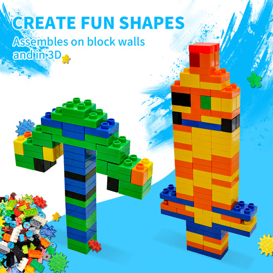 Giant 2 in 1 Magnetic Whiteboard and Brick Compatible Wall Panel 2255 Blocks 6 Magnets 2 Layer Stick On Creative Play Set for Kids Home School