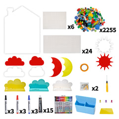 Giant 2 in 1 Magnetic Whiteboard and Brick Compatible Wall Panel 2255 Blocks 6 Magnets 2 Layer Stick On Creative Play Set for Kids Home School