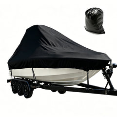 Boat Cover Heavy-Duty 600D UV Resistant and Waterproof Towable Cover with Adjustable Trailering Straps for V-Hull Bass Runabout Fishing Fits 17-19ft Boats