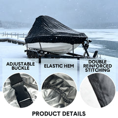 Boat Cover Heavy-Duty 600D UV Resistant and Waterproof Towable Cover with Adjustable Trailering Straps for V-Hull Bass Runabout Fishing Fits 17-19ft Boats