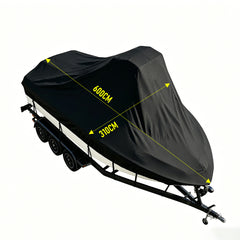 Boat Cover Heavy-Duty 600D UV Resistant and Waterproof Towable Cover with Adjustable Trailering Straps for V-Hull Bass Runabout Fishing Fits 17-19ft Boats