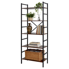5 Tier Bookshelf Freestanding Open Metal Frame Bookcase Loading Capacity 6kg per Tier for Home Office Living Room Kitchen Rustic Display Stand 60x30x157cm