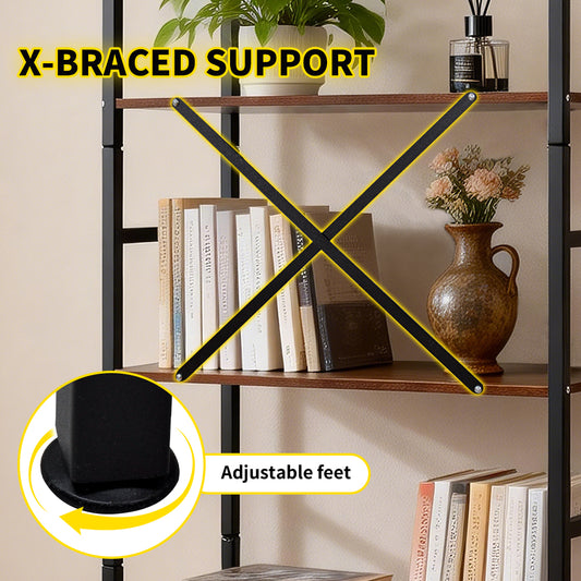 5 Tier Bookshelf Freestanding Open Metal Frame Bookcase Loading Capacity 6kg per Tier for Home Office Living Room Kitchen Rustic Display Stand 60x30x157cm