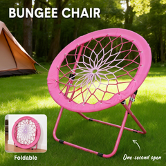 Folding Bungee Chair Fun Bouncy Dish Chair with Reinforced Rope Web Diameter 81.5cm For Room Camping Outdoor Portable Relaxation Chair 110kg Capacity Pink