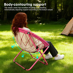 Folding Bungee Chair Fun Bouncy Dish Chair with Reinforced Rope Web Diameter 81.5cm For Room Camping Outdoor Portable Relaxation Chair 110kg Capacity Pink