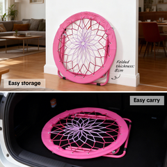 Folding Bungee Chair Fun Bouncy Dish Chair with Reinforced Rope Web Diameter 81.5cm For Room Camping Outdoor Portable Relaxation Chair 110kg Capacity Pink