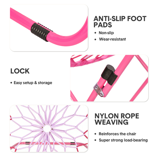 Folding Bungee Chair Fun Bouncy Dish Chair with Reinforced Rope Web Diameter 81.5cm For Room Camping Outdoor Portable Relaxation Chair 110kg Capacity Pink