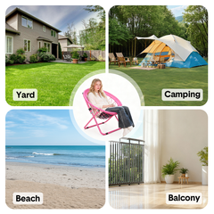 Folding Bungee Chair Fun Bouncy Dish Chair with Reinforced Rope Web Diameter 81.5cm For Room Camping Outdoor Portable Relaxation Chair 110kg Capacity Pink