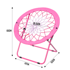 Folding Bungee Chair Fun Bouncy Dish Chair with Reinforced Rope Web Diameter 81.5cm For Room Camping Outdoor Portable Relaxation Chair 110kg Capacity Pink